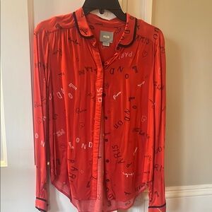 Red Button-Up Shirt with Black Accents